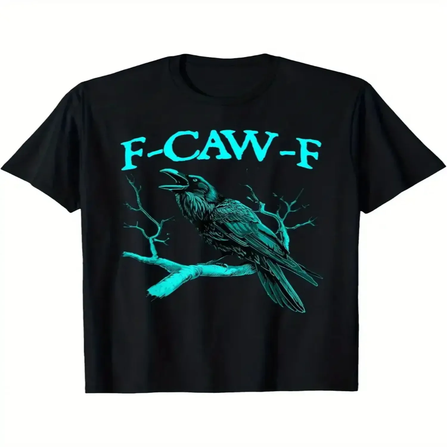 Humorous Crow Graphic T-Shirt for Men - Featuring a Witty Bird Pun with a Turquoise Crow - Black Tee Ideal for Halloween, Costume Events Daily Wear - Easy to Clean Casual Short Sleeve Crew Neck Casual T-shirt, Minimalist Tee,