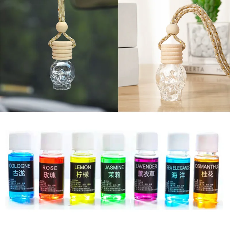 

Car Air Freshener Diffuser Perfume Aromatherapy Essential Oil Bottle Car Pendant Perfume Skull Empty Bottle Aromatherapy Bottle