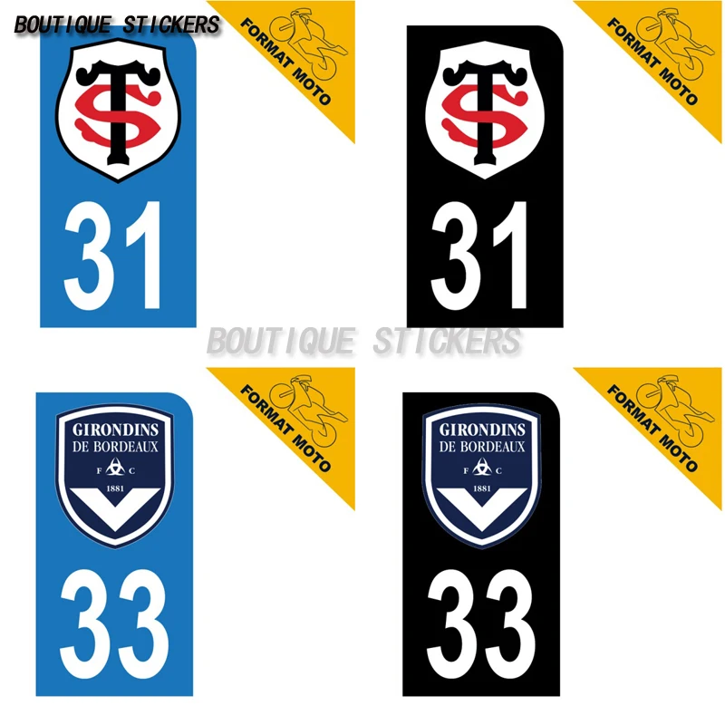 

2Pcs Autocollant plaque d'immatriculation française noir bleu 33 Girondins Bordeaux31 Stade Toulousain Sport Autocollants moto