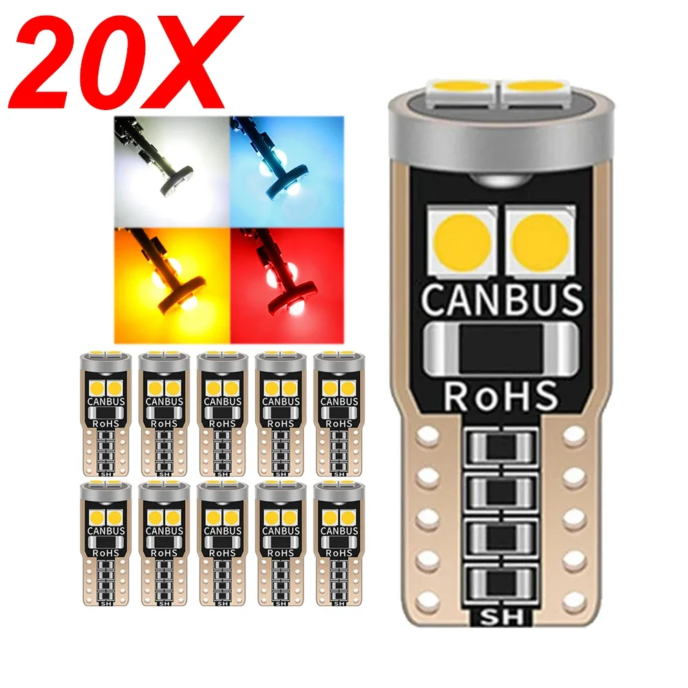 20PCS T10 W5W 3030 6smd Super Bright LED Car Parking Lights WY5W Auto Wedge Turn Side Bulbs Canbus No Error White Red Yellow