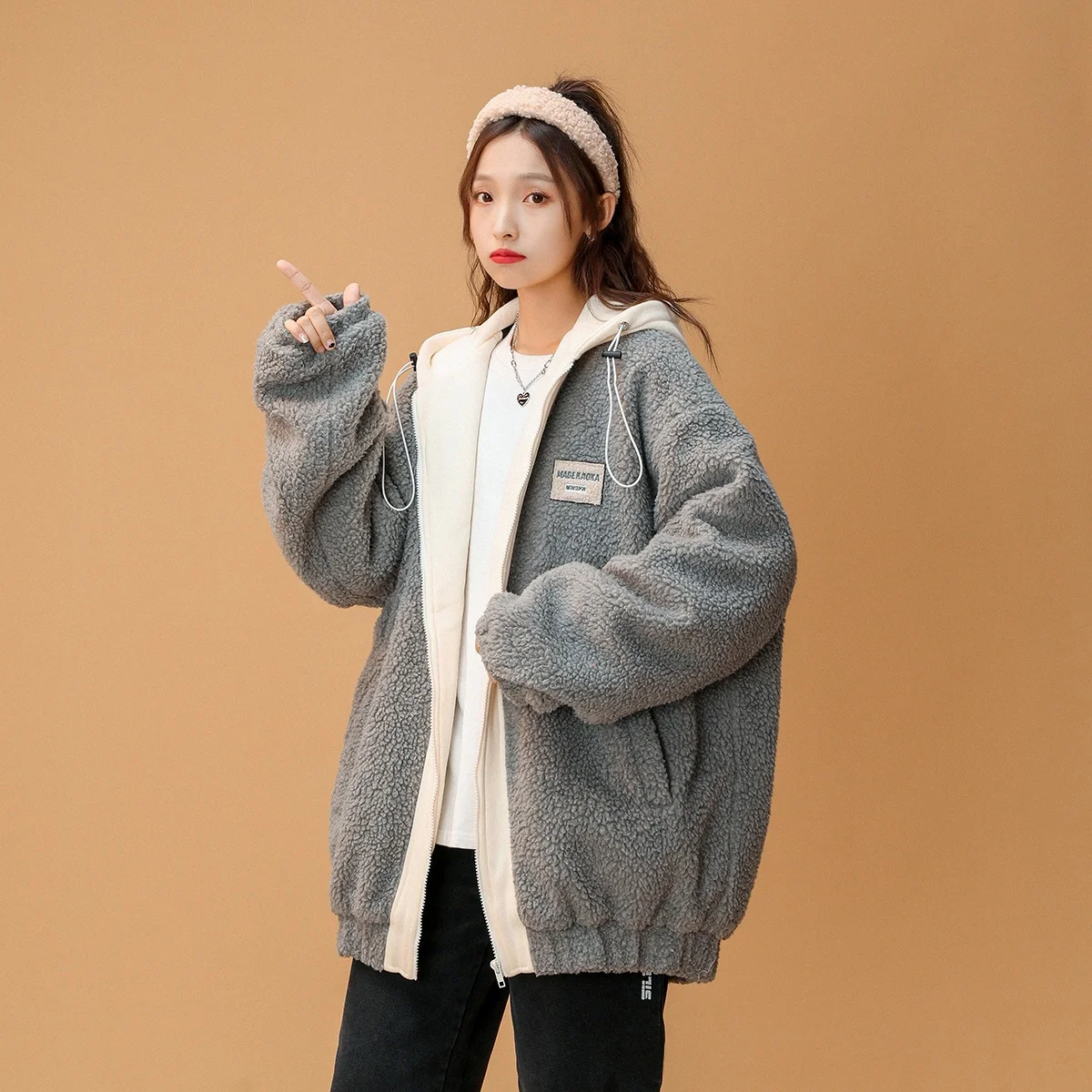 

Lamb Fur Jaet Men's Winter Thiened Warm Cotton Coat Medium-Length Lamb Velvet Cotton Clothes Trendy Men's Clothing