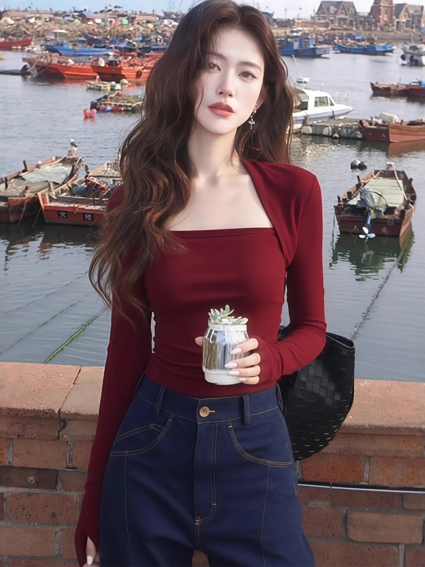 เสื้อยืดสไตล์เรโทรเกาหลี แขนยาว ทรงเข้ารูป คอเหลี่ยม สำหรับผู้หญิง ใส่เป็นเสื้อตัวใน แฟชั่นฤดูใบไม้ร่วงและฤดูหนาว