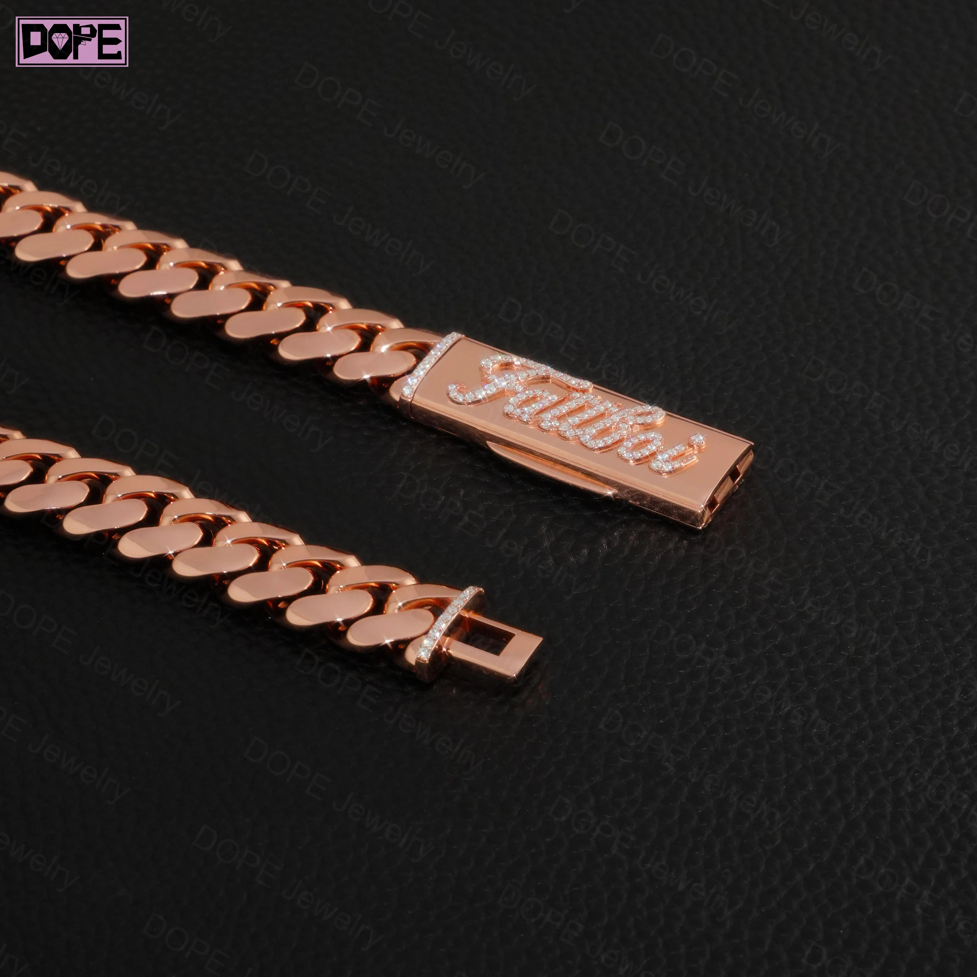 15mm Hiphop Moissanite Cuban Chain Custom Lock with 925 Sterling Silver Gold Plated Customizable Lock Moissanite Cuban Chain.