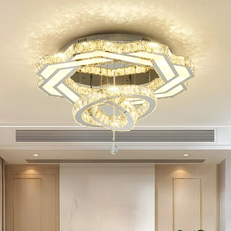 Nordic Minimalist Luxury Crystal Led Ceiling Chandelier Living Dining Room Bedroom Ceiling Lamps Home Decor Crystal Pendant Lamp