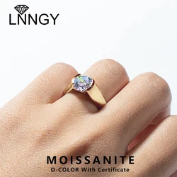 Lnngy Half Bezel 8mm 2ct Moissanite Solitiare Ring For Women Ladies 925 Sterling Silver Engagement Wedding Band With Certificate