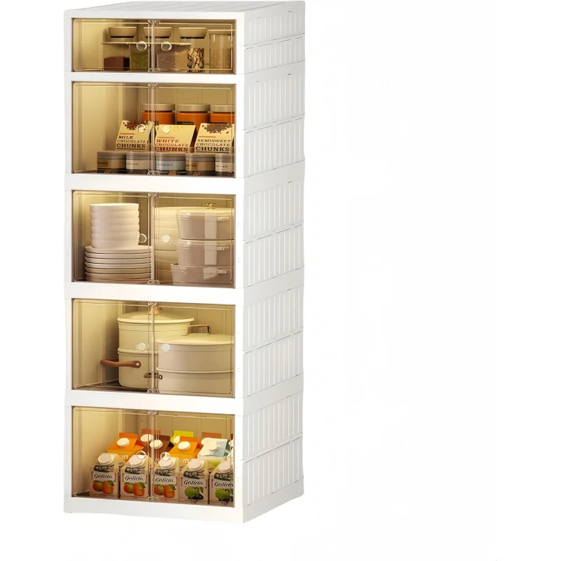 Plastic Foldable Storage Box with Lid Easy to Assemble Foldable Locker with Wheels Large Stackable Wardrobe Storage Box