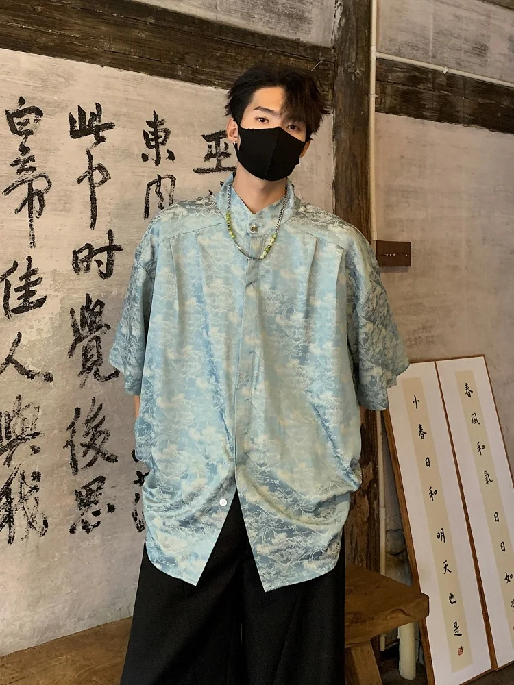

Новая китайская мужская рубашка из ледяного шелка с коротким рукавом, летняя, свободного кроя, больших размеров, повседневная верхняя одежда, модный дизайн