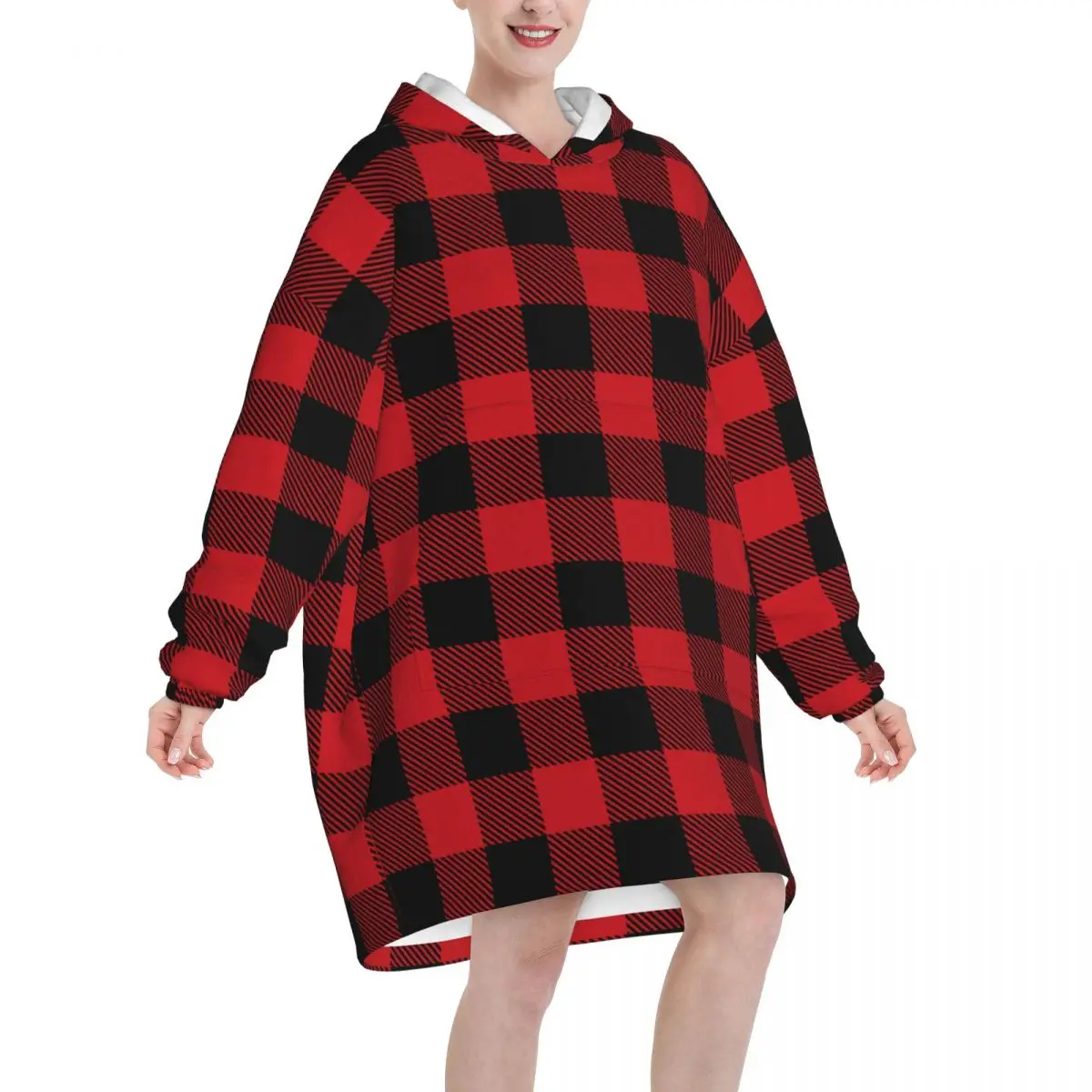 Christmas Tartan Plaid Buffalo Blanket Hoodie Wearable Scottish Cage Lumberjack Check Sweatshirt Blanket Warm Gifts for Women