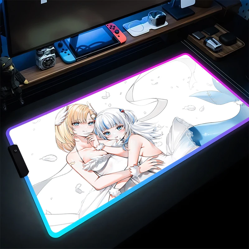 RGB Mouse Pad Computer Speed For E-sports Players Laptop Hololive Anime Girl Keyboard Pad Watson Amelia Mousepad LED Desktop Mat