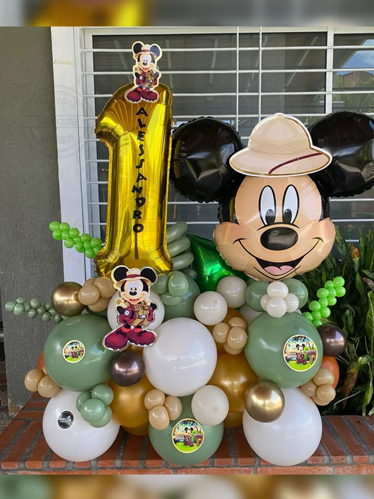 74 STKS Jungle Groene Mickey Mouse Partij Verjaardag Decoratie Latex Ballon Set Aluminium Film Digitale kinderen Baby Douche Decorat