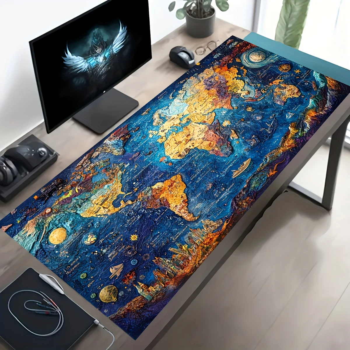 1PC Large Mouse Pad 1PC Large Playmat Mouse Pad Fantasy Color World Map Keyboard Pad, Bright Design, Stylish and Durable Soft