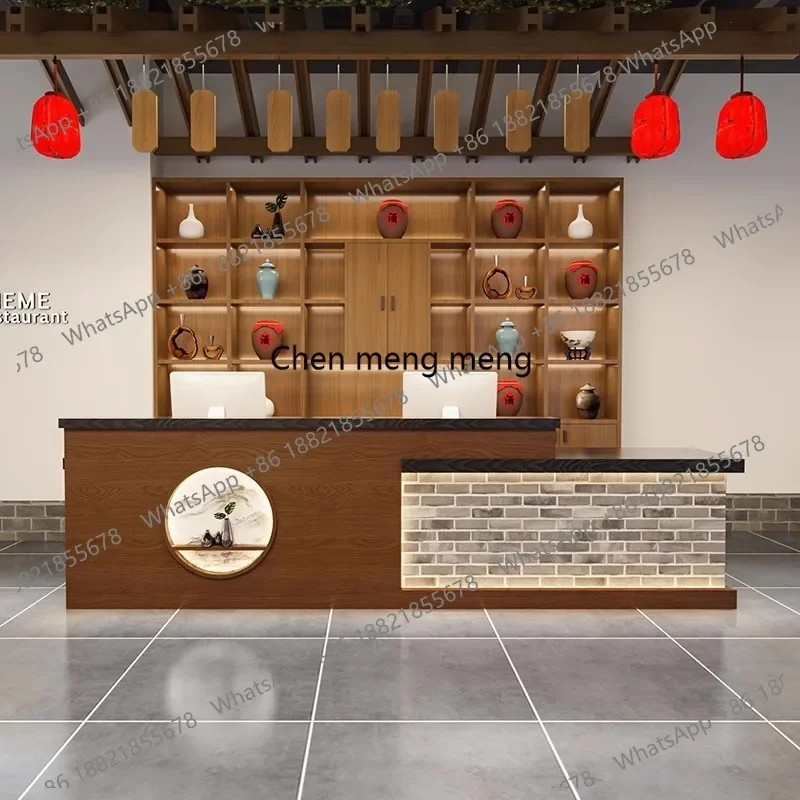

K153 Retro new Chinese hotel homestay reception desk hotel hot pot restaurant checkout page foot bath counter company front des