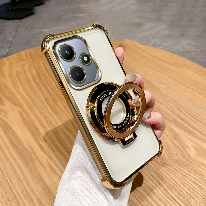 Hot 30 Luxury Shockproof Magnetic Bracket Transparent Clear Case for Funda Infinix Hot 30 30i Hot30 Play With Holder Stand Cover