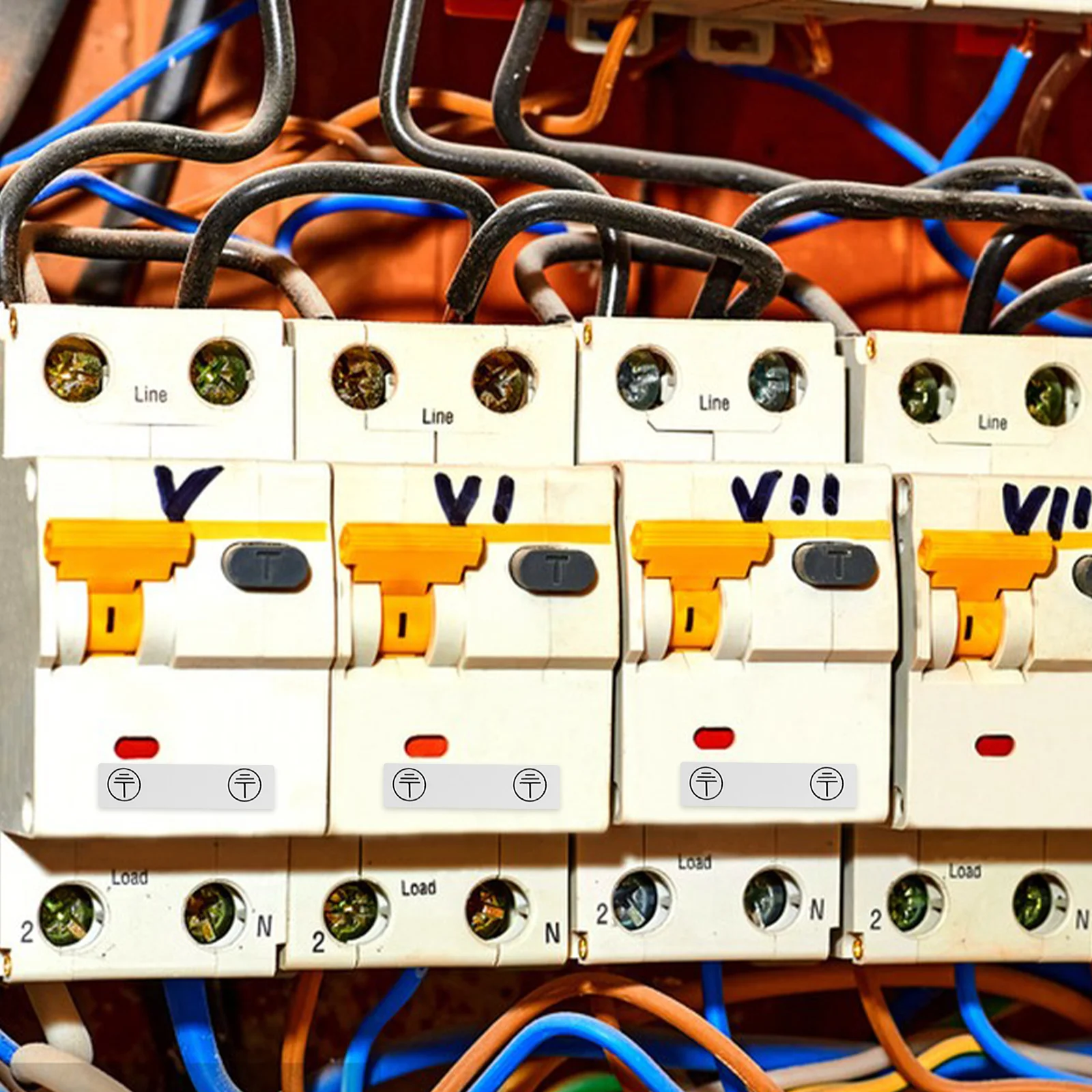 100 pegatinas de identificación de cableado eléctrico de plata tonta, señales de advertencia de pegamento