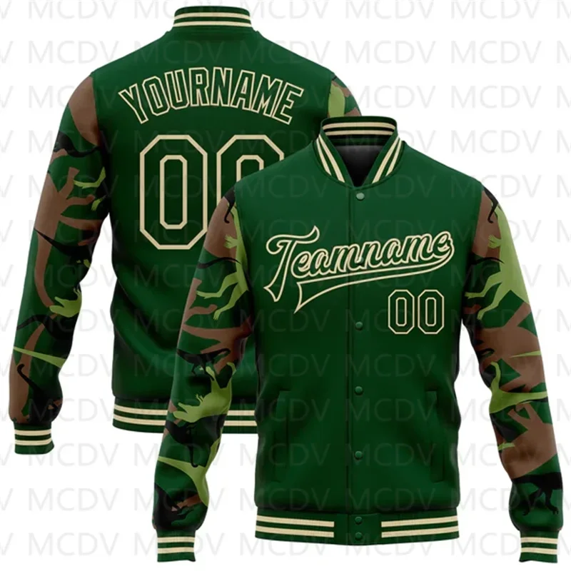 Custom Zwart Goud Vis Camo Mouwen 3d Patroon Ontwerp Bommenwerper Full-Snap Varsity Letterman Jas