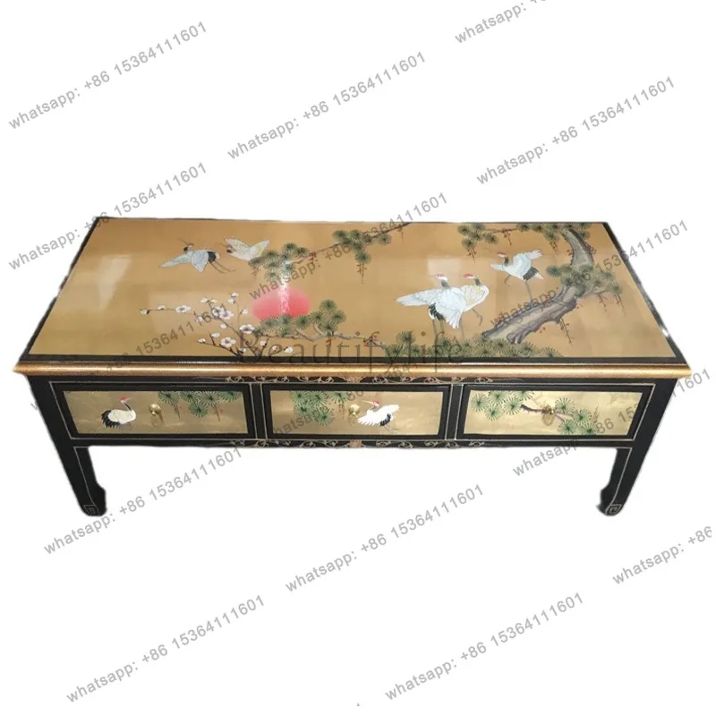 1.2 meters gold foil three bucket large coffee table hand-painted Songhe Yannian Ming and Qing classical furniture