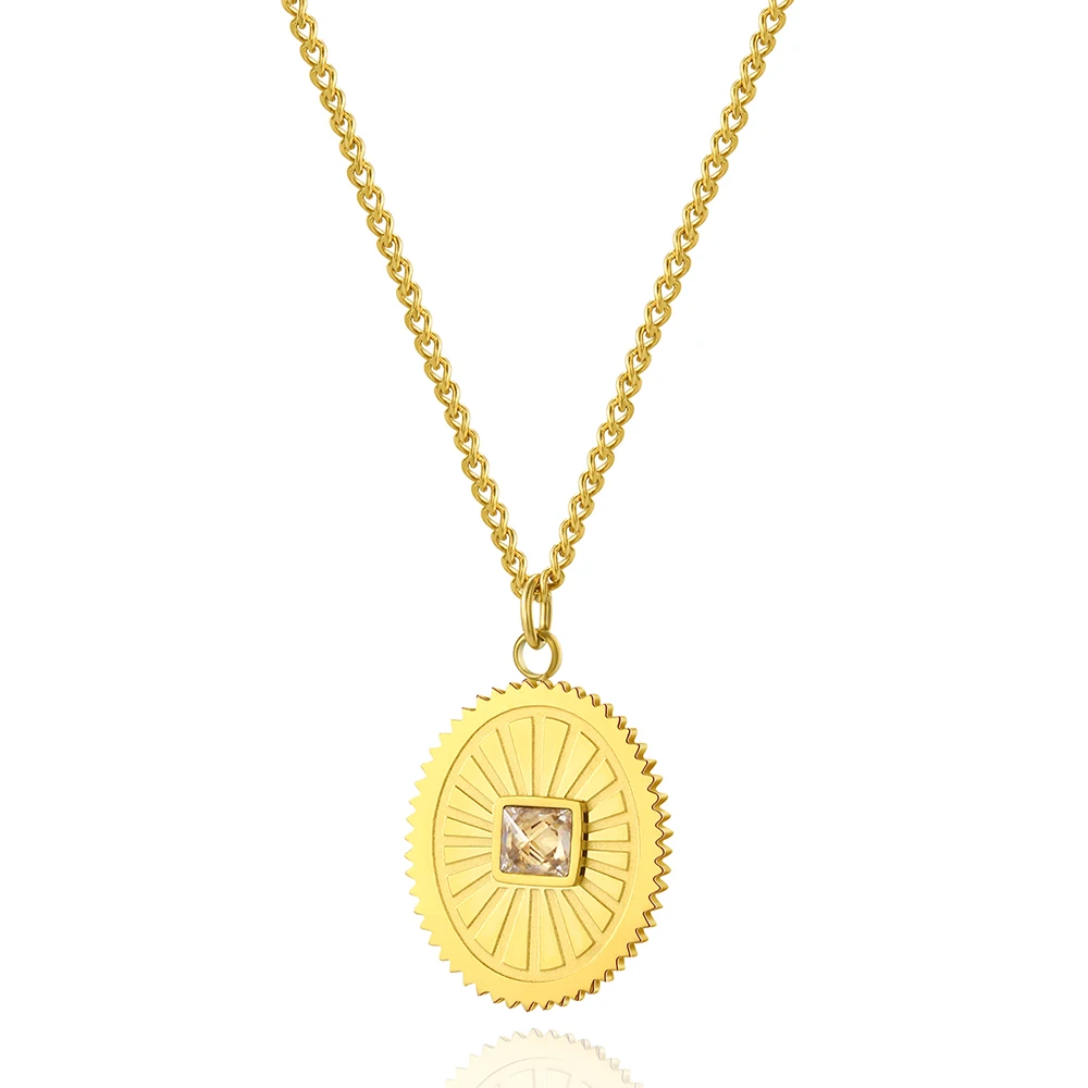 

WILD & FREE Stainless Steel Geometric Pendant Necklace for Women Vintage Zirconia Gold Plated Chain Necklace Trendy Jewelry