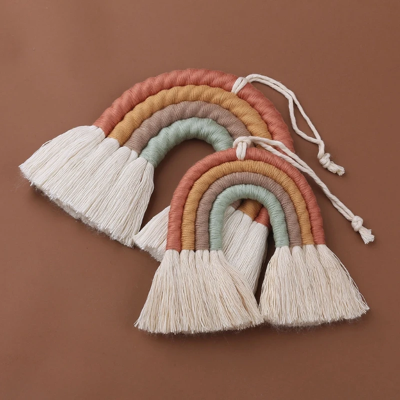 Rainbow Wall Hanging Ornament Handmade Weaving Macrame Home Decoration for Nursery Kids Room