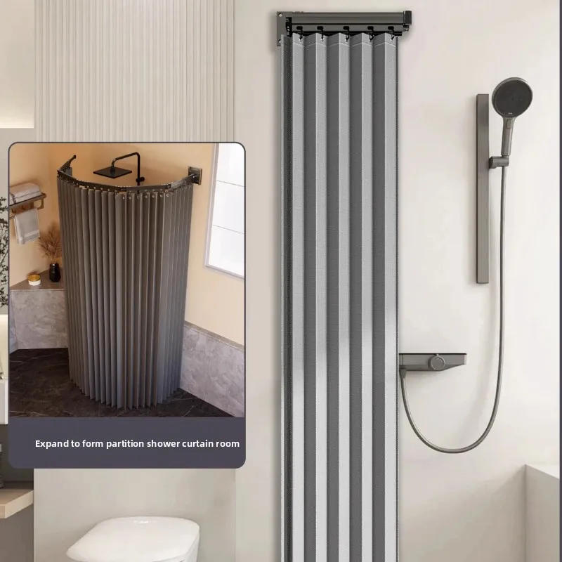 Barra de cortina de ducha plegable, partición de baño impermeable con sellos magnéticos, separación en seco/húmedo que ahorra es