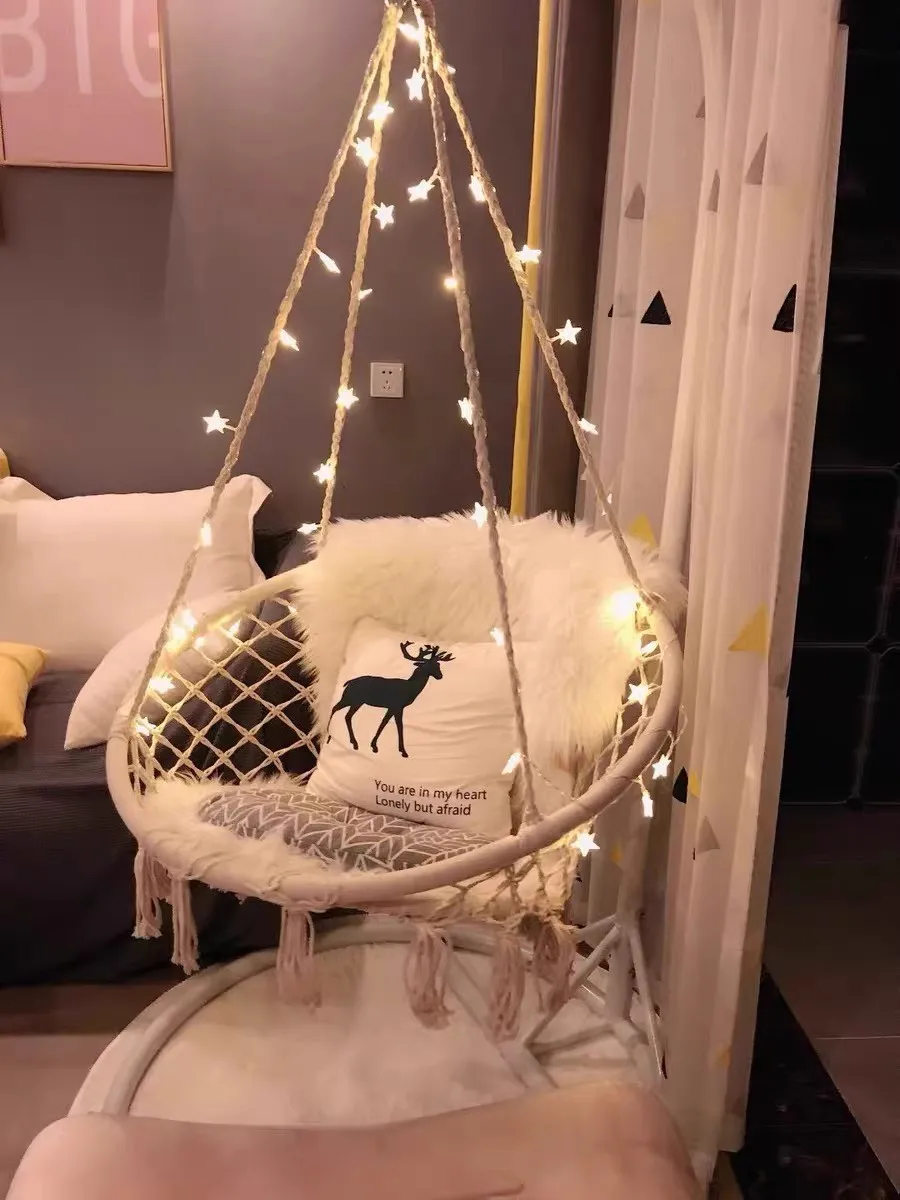 

Tassel Hanging Chair Hanging Basket Indoor Balcony Leisure Lazy Cradle Chair Cotton Rope Hanging Household Small Swing