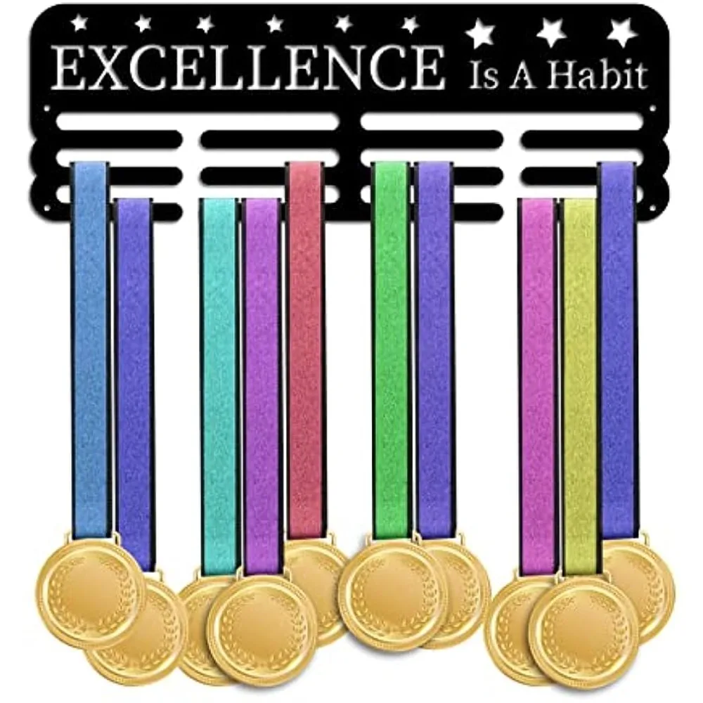 Medal Holder Excellence is A Habit Medal Hanger Display Rack Hanger Awards Ribbon Cheer 3 Lines Sport Award Rack Wall Mount Iron