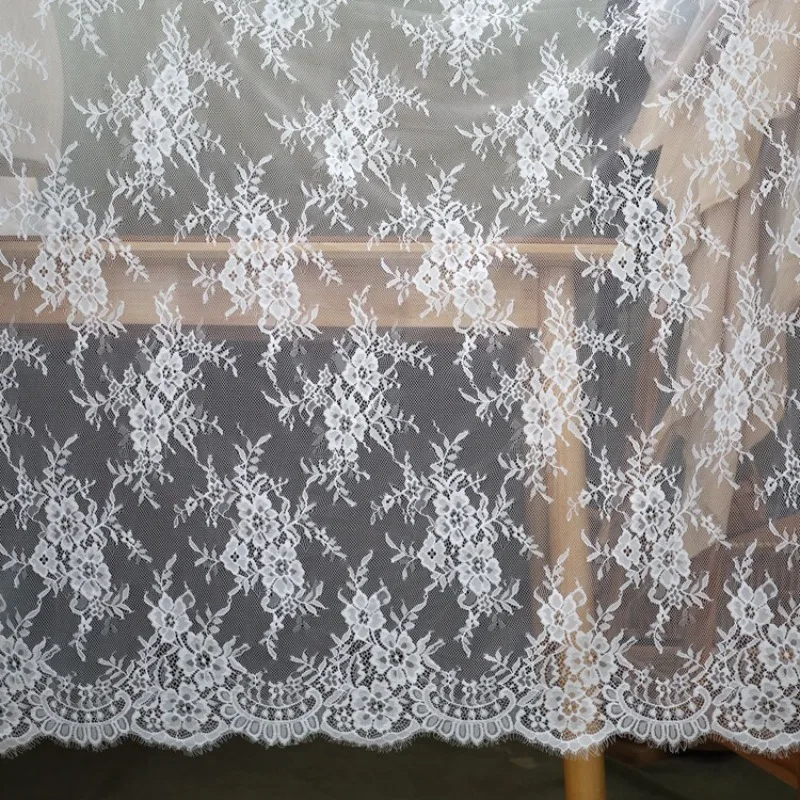 3M/lot Pressed Lace Trim Fabric 1.5M Wide for Wedding Dress DIY Sewing Supplies Home Decor
