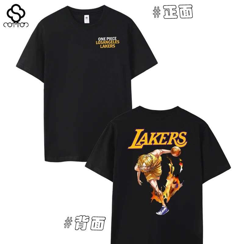2025 Lakers Home Joint ONE PIECE เสื้อยืดแขนสั้นบาสเกตบอล Luffy Sanji Sauron Choppa เสื้อผ้าฤดูร้อน