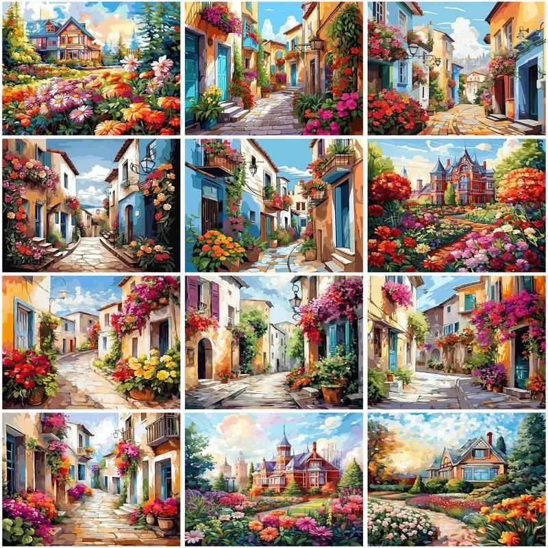 CHENISTORY 5d DIY Mosaic Diamond Embroidery Cross Stitch Full Square Diamond Painting Town Landscape Paintings For Interior