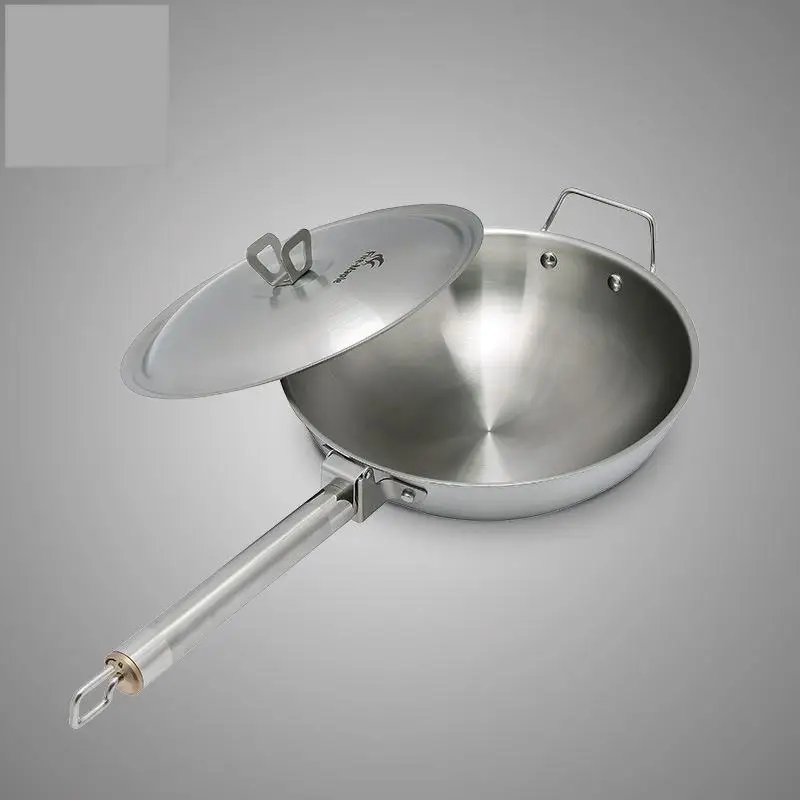 Stainless steel wok outdoor portable wok self-driving tour camping foldable handle cooking utensils