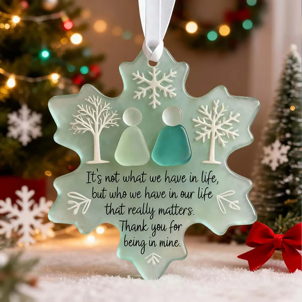 Snowflake-Shaped Xmas Hanging Decor Sea Glass Friendship Decoration Handcrafted Ornament Friendship Keepsake for Christmas Tree