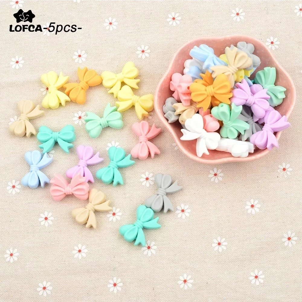 5pcs/lot Pearl Silicone Beads Bow-knot Silicone Dentition DIY Bead Food Grade Silicone Teething Pacifier Dummy Making Teether