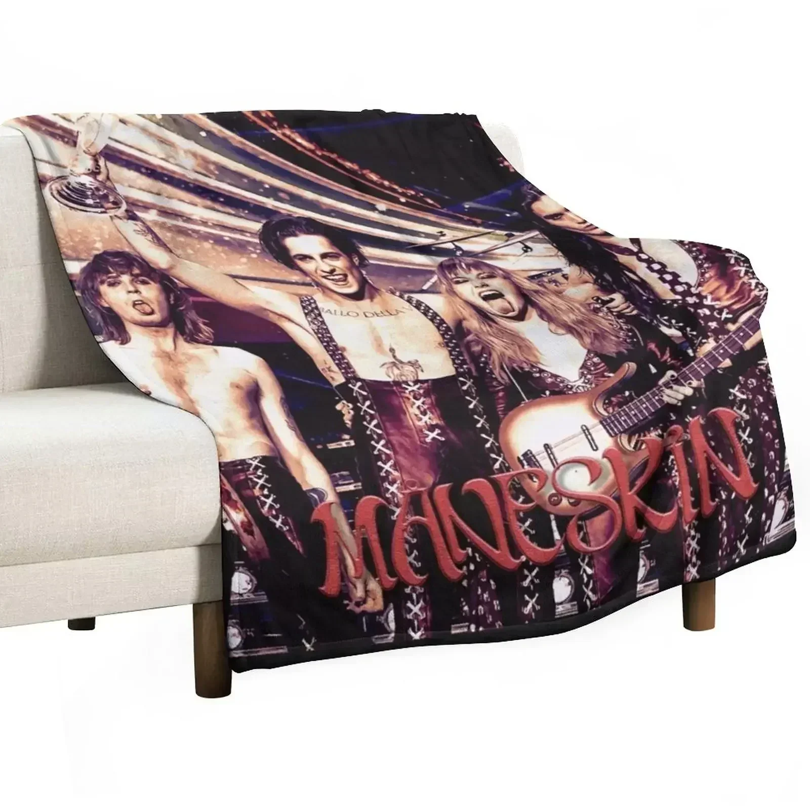 Maneskin glamrock rock band Throw Blanket Blankets For Bed Thin Plaid on the sofa Camping Nap Flannel Fabric Blankets