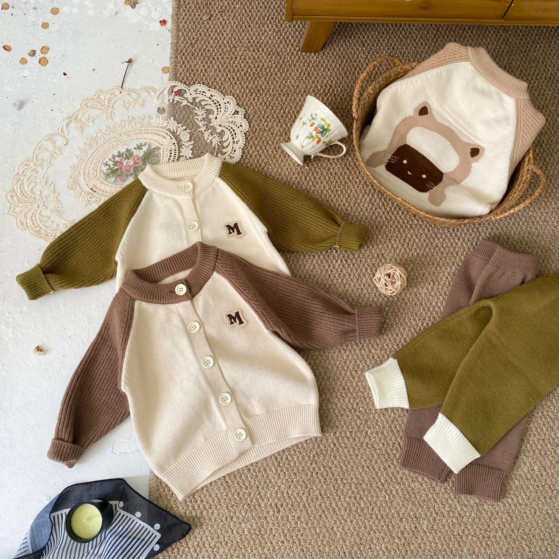

2025 Autumn New Baby Long Sleeve Clothes Set Infant Boy Girl Knitted Sweater Coat + Pants 2pcs Suit Toddler Casual Cardigan Set