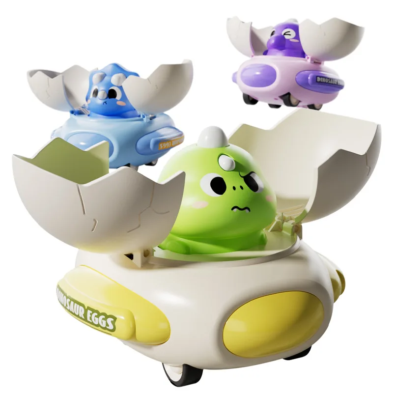 2025 Nuevo coche de juguete para niños: coche de dinosaurio de inercia/pull-back, deformación de colisión, forma de huevo de dinosaurio, duradero, carreras divertidas,