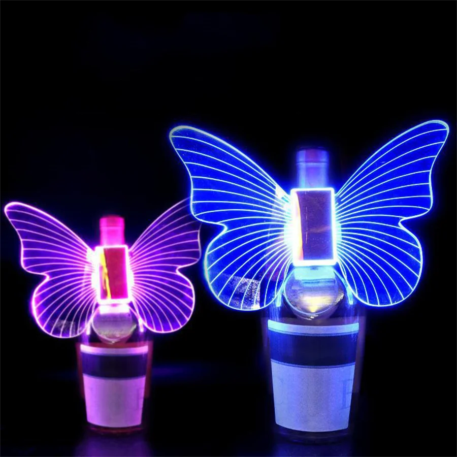 RGB Changeable LED Strobe Baton Wine Bottle Topper Glowing Butterfly Wing Light Party Bar LED Bottle Sparkler LED Flashing Stick