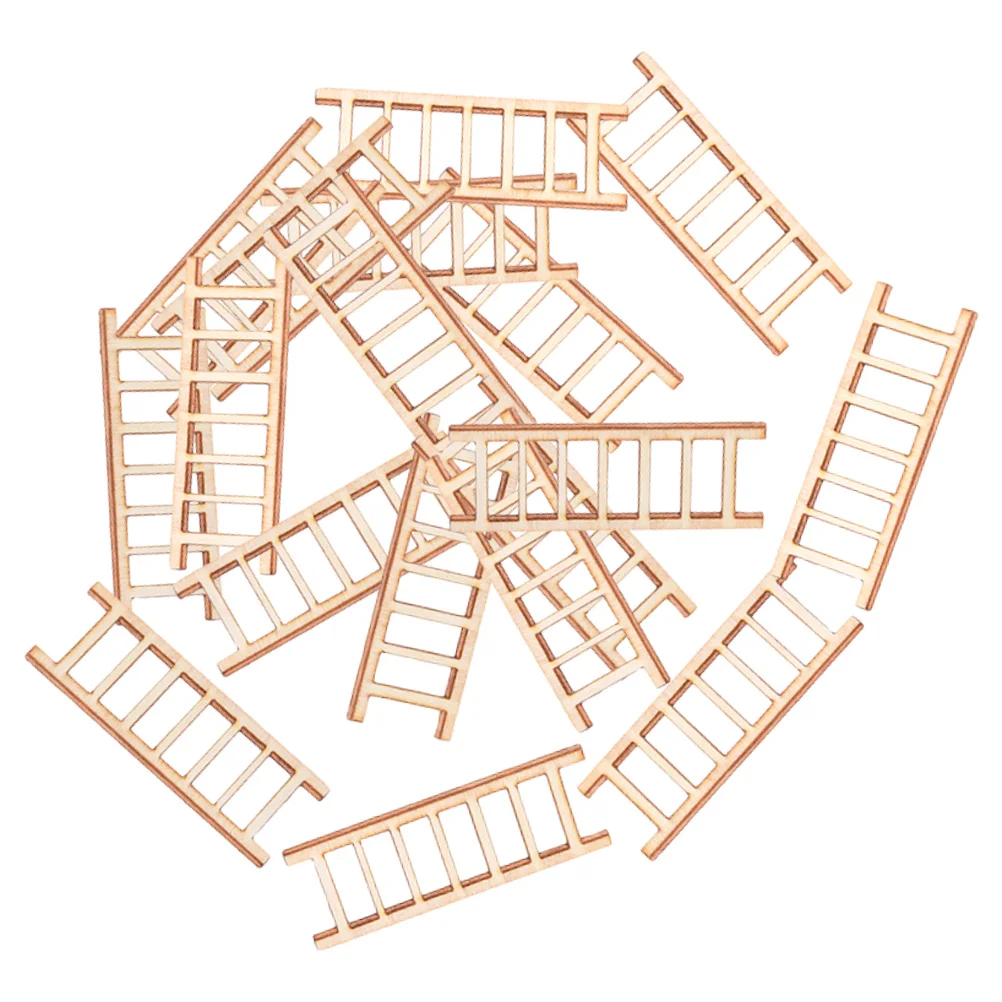 

20pcs Landscape nament Wooden Miniature Dollhouse Décor Potted Plant Mini Ladder Model Craft Mini Wood Ladder Decor