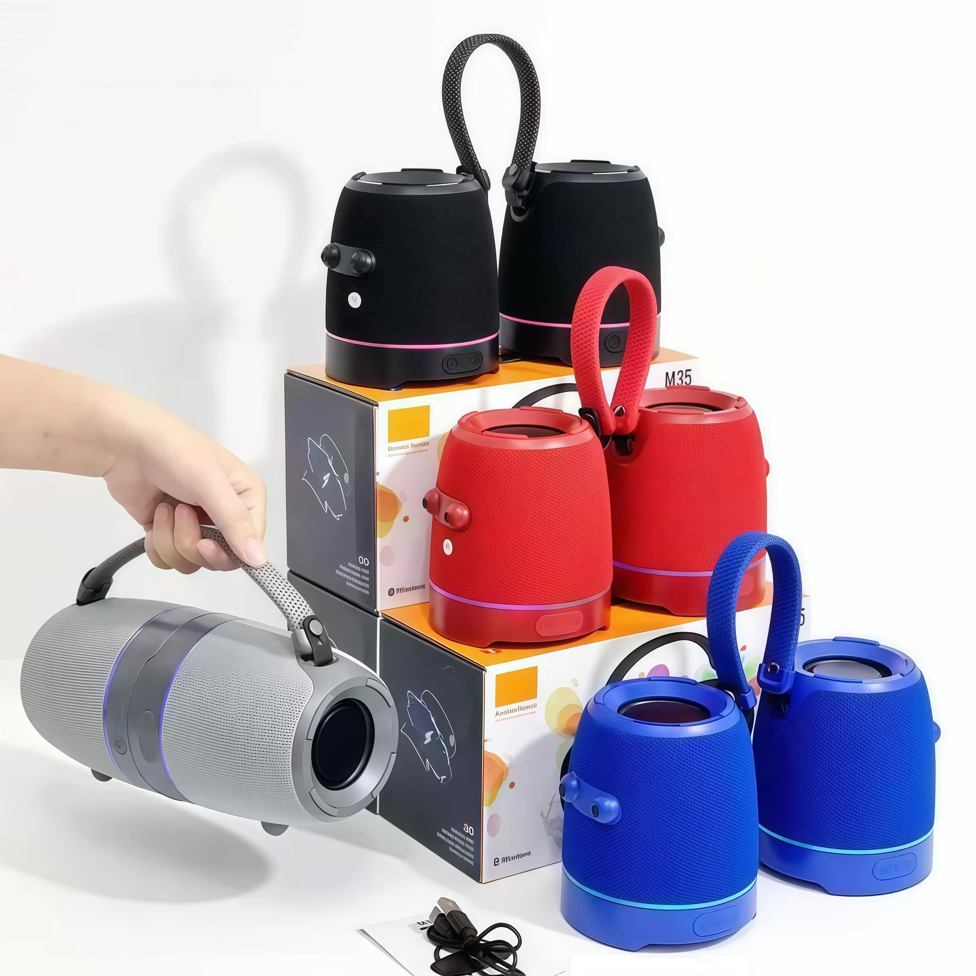 

M35 Portable Bluetooth Speaker with RGB Light,2400mAh Battery, TWS Function,Support TF/USB,Outdoor Wireless Speaker for Camping