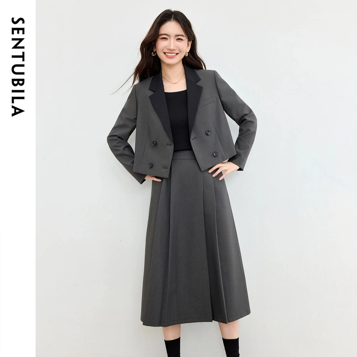 

SENTUBILA женский комплект из двух предметов, осень 2023, двубортный пиджак и юбка трапециевидной формы, офисные пригородные костюмы с юбкой 153ZA2515