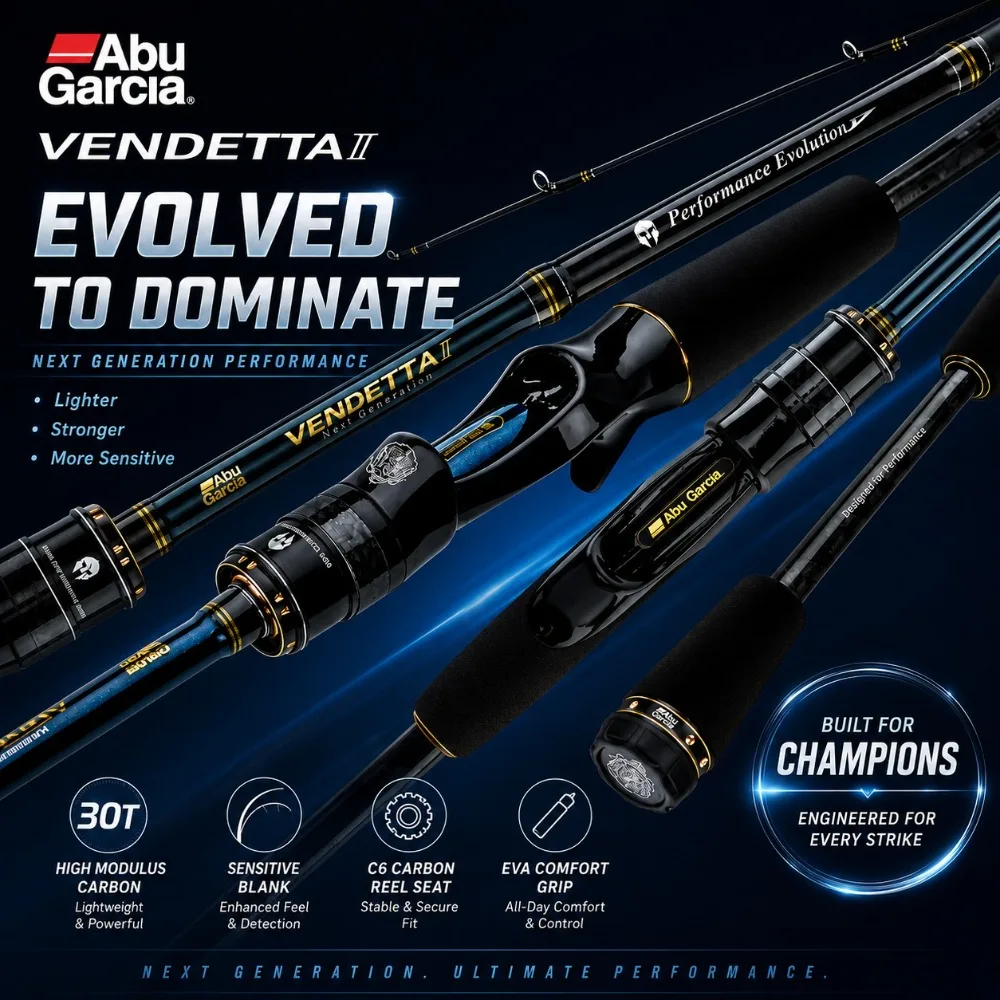 ABU Garcia VENDETTA II 2-Section Spinning Casting Rod, Fuji 