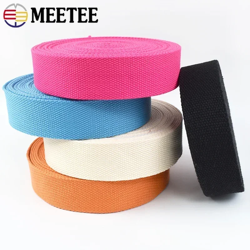 Meetee 5Meters 25mm Width 2mm Thick Canvas Cotton Ribbon Textile Webbing Tape for Bags Strap Belt Sewing DIY Craft Accessories