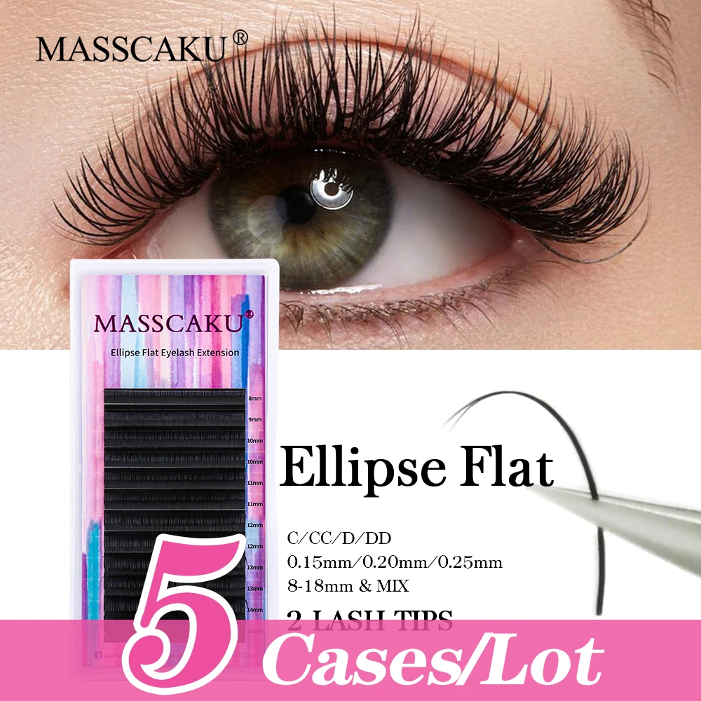 

MASSCAKU 5cases/lot Outstanding Quality Easy to Graft Lash Double Split Tips Premium Ellipse Mink Individual Eyelash Extensions