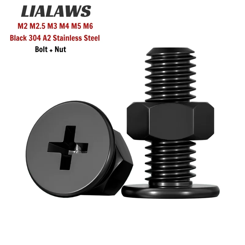 M2 M2.5 M3 M4 M5 M6 Black 304 A2 Stainless Steel Ultra Thin Wafer Flat Head Phillips Screw Hex Nut Set,Low Profile Metric Bolt