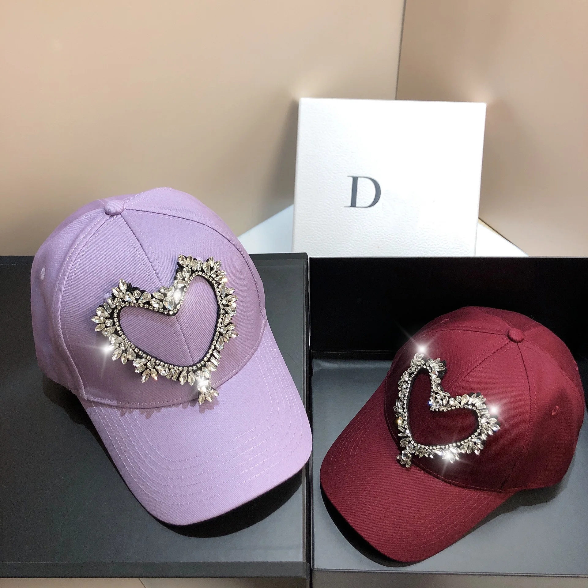 Heart diamond women baseball hat summer hat cap for women royal blue diamond hats for summer contton caps