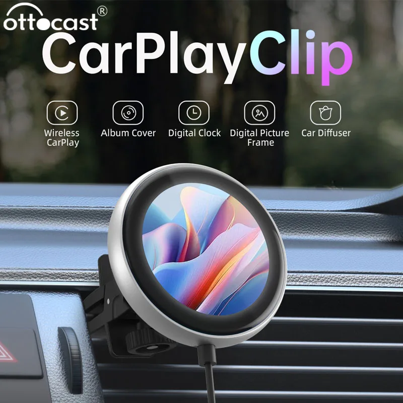 Ottocast CarPlay Clip Wireless CarPlay Adapter with Car Dilfuser Digital Picture Frame Auto Accessories for VW Ford Benz Audi