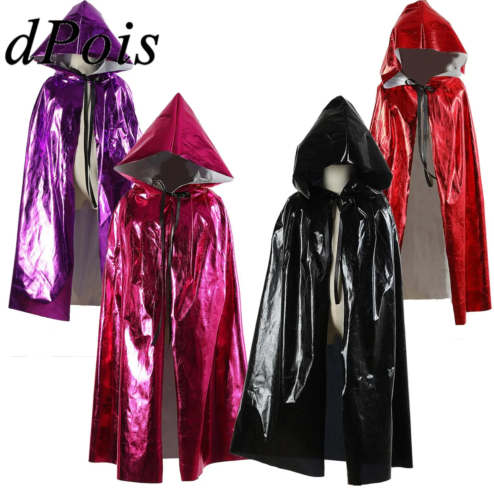 

Halloween Vampire Cloak Kid Girls And Boys Shiny Metallic Hooded Cape Witch Cosplay Costume Theme Party Rave Festival Costumes