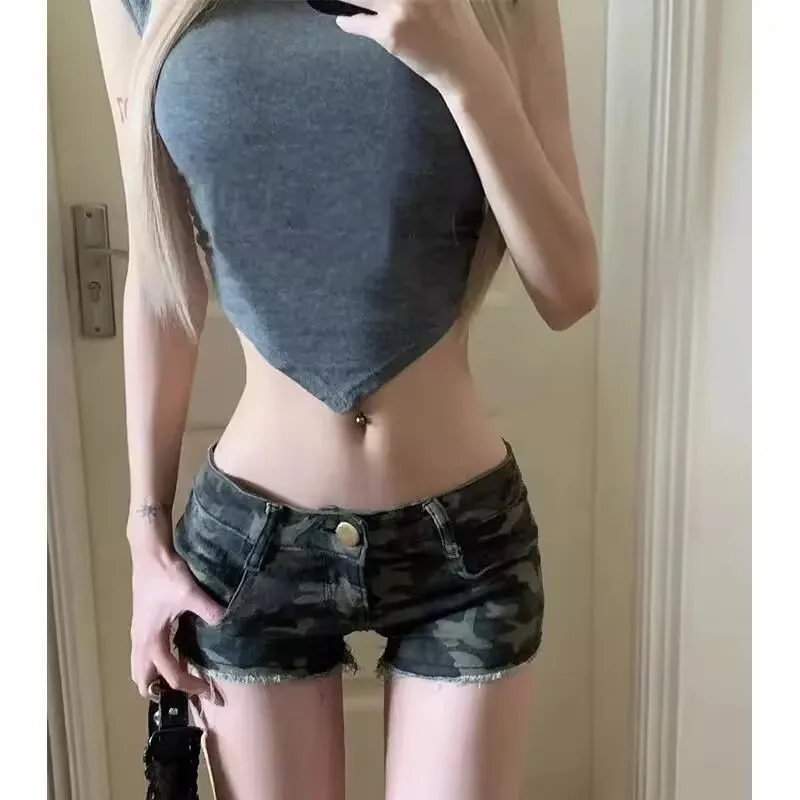 Vintage Sexy Camouflage Denim Shorts Summer New Straight Jeans for Women Y2k Grunge Low-waisted Bodycon Ropa Mujer Shorts