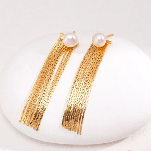 

N S925 Silver French Retro Trend Snake Bone Fringed Pearl Earrings Women's Light Luxury Temperament Earrings