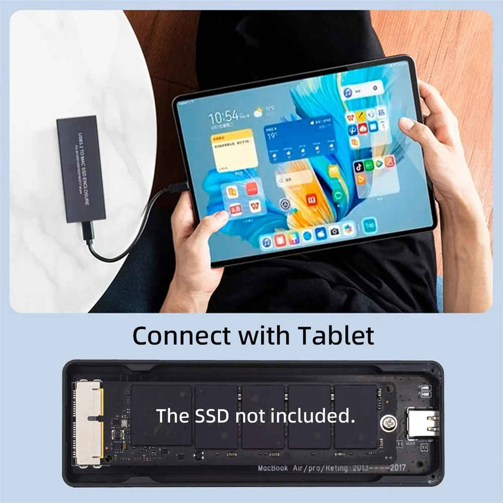 CableCC USB 3.2 휴대용 케이스 USB-C, 16 + 12 핀 모바일 박스 HDD 인클로저, MAC 에어 프로 2013 2014 2015 2016 SSD용