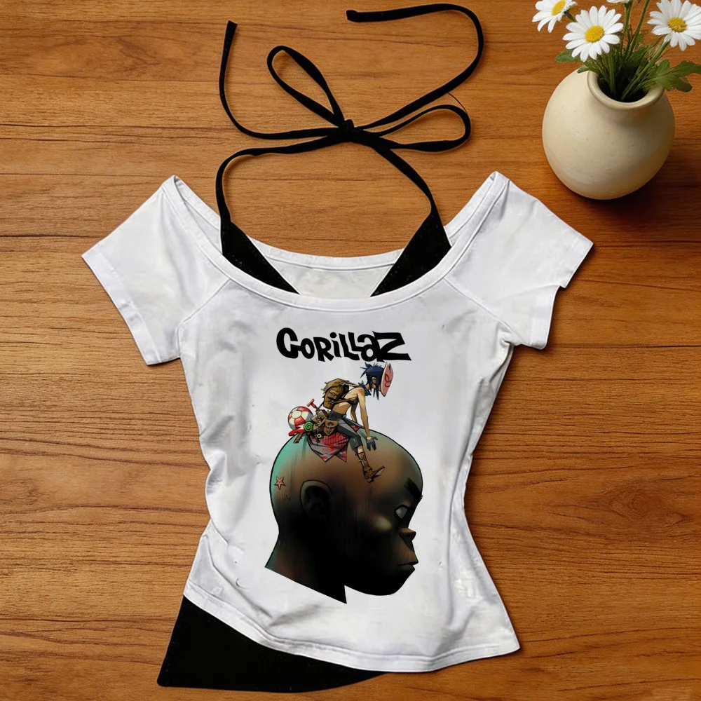 Gorillaz crop top ladies goth gothic clearance sales jojifuku cutecore tshirt baddie scene  y2k gothic 2000s