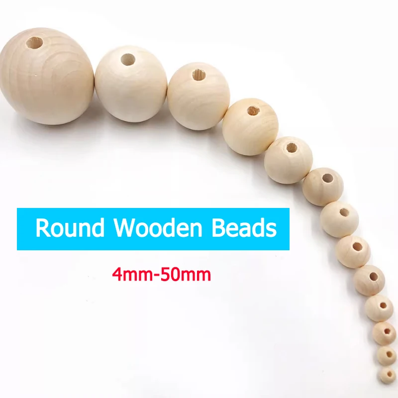 

4-50mm Round Wooden Beads with Holes Smooth Polished Wood Beads for DIY Craft & Jewelry Making